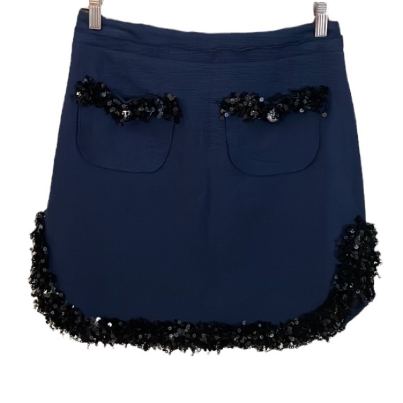 NWOT Hoss Intropia Navy Cotton Tweed-like Sequin Skirt Size 36 - Picture 3 of 16
